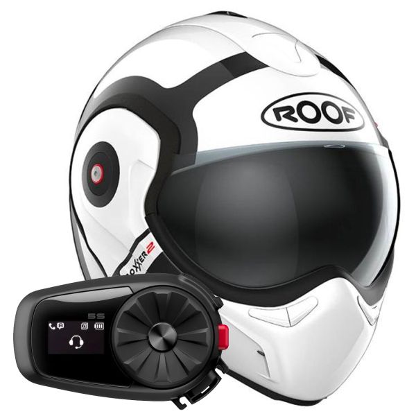 Casque Modulable Roof Boxxer 2 Bond White Black + Kit Bluetooth 5S Solo