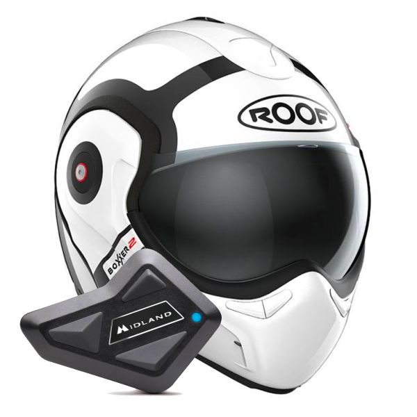 Casque Modulable Roof Boxxer 2 Bond White Black + Kit Bluetooth BT Mini