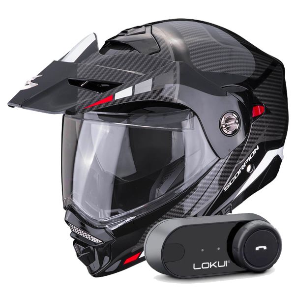 Casque Modulable Scorpion ADX-2 Camino Black Silver Red + Kit Bluetooth Lokui K30