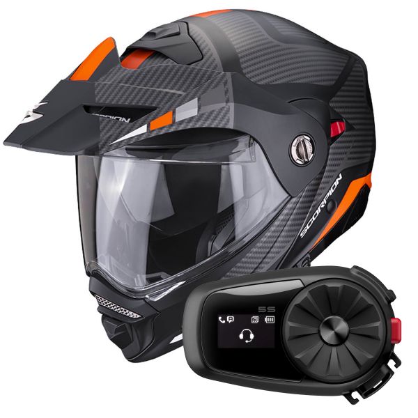 Casque Modulable Scorpion ADX-2 Camino Matt Black Silver Orange + Kit Bluetooth 5S