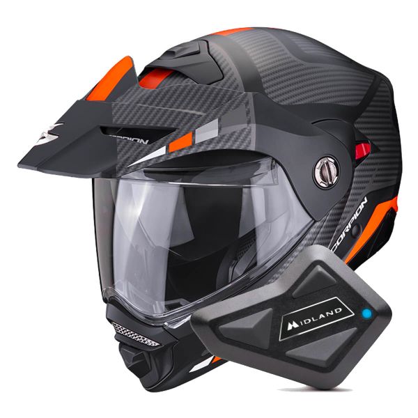 Casque Modulable Scorpion ADX-2 Camino Matt Black Silver Orange + Kit Bluetooth BT Mini
