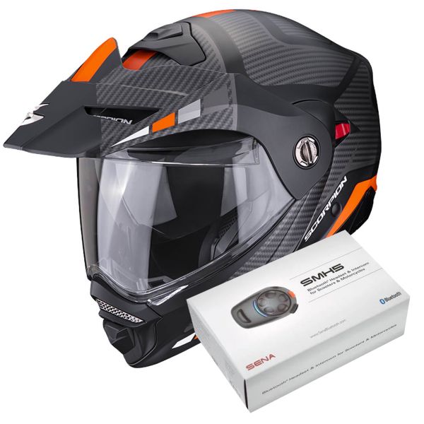 Casque Modulable Scorpion ADX-2 Camino Matt Black Silver Orange + Kit Bluetooth SMH5
