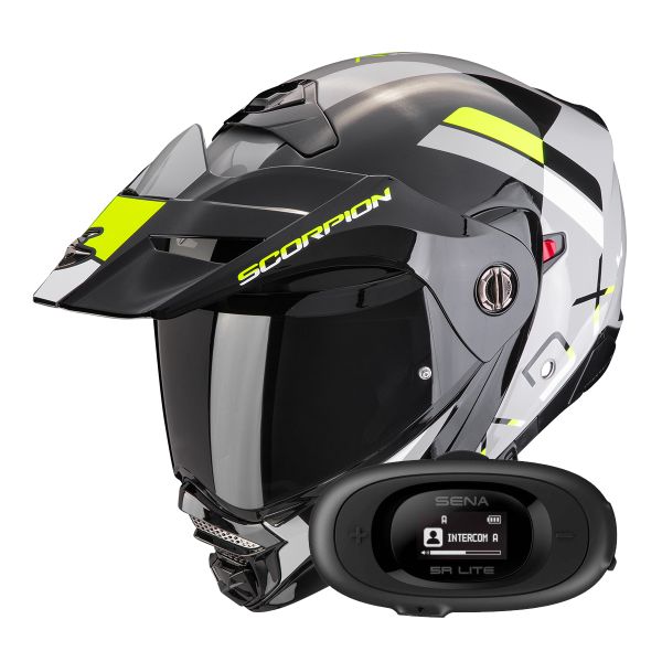 Casque Modulable Scorpion ADX-2 Galane Grey Black Neon Yellow + Kit bluetooth 5R Lite Solo