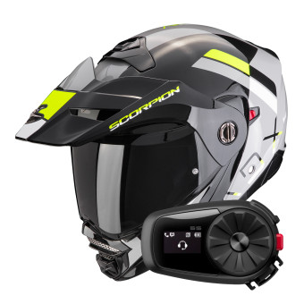 Casque Modulable Scorpion ADX-2 Galane Grey Black Neon Yellow + Kit Bluetooth 5S Solo Casque Modulable Scorpion ADX-2 Galane Grey Black Neon Yellow + Kit Bluetooth 5S Solo