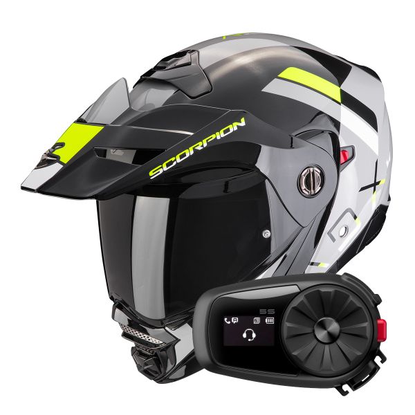 Casque Modulable Scorpion ADX-2 Galane Grey Black Neon Yellow + Kit Bluetooth 5S Solo