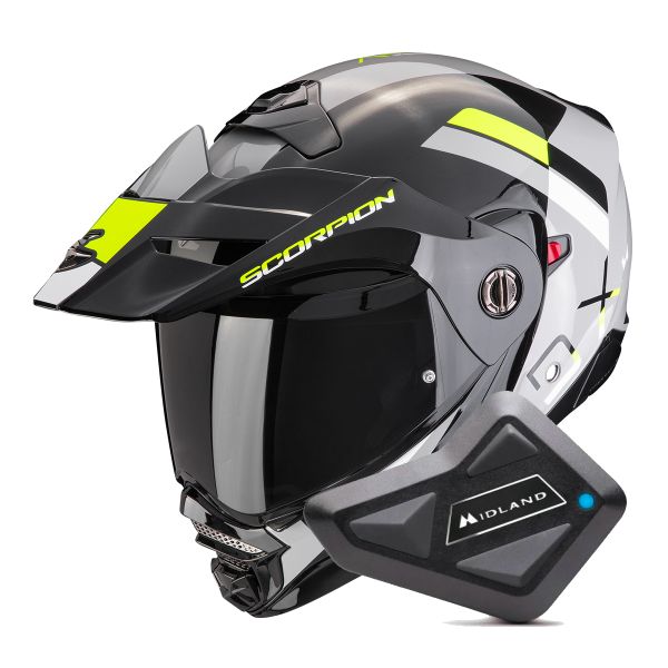 Casque Modulable Scorpion ADX-2 Galane Grey Black Neon Yellow + Kit Bluetooth BT Mini