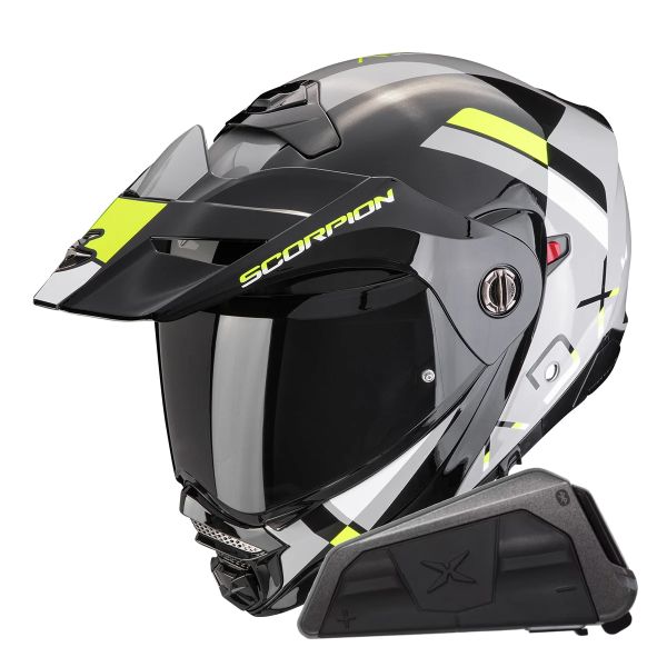 Casque Modulable Scorpion ADX-2 Galane Grey Black Neon Yellow + Kit bluetooth Exo-Com Link-1 Solo