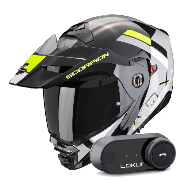 Casque Modulable Scorpion ADX-2 Galane Grey Black Neon Yellow + Kit Bluetooth Lokui K30