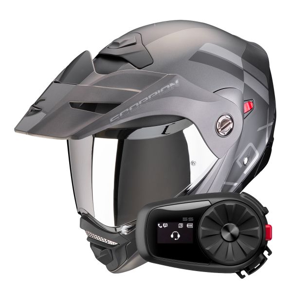 Casque Modulable Scorpion ADX-2 Galane Matt Black Silver + Kit Bluetooth 5S Solo