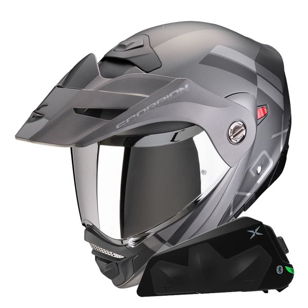Casque Modulable Scorpion ADX-2 Galane Matt Black Silver + Kit bluetooth Exo-Com Link-1C Solo