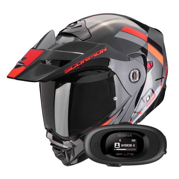 Casque Modulable Scorpion ADX-2 Galane Silver Black Red + Kit bluetooth 5R Lite Solo