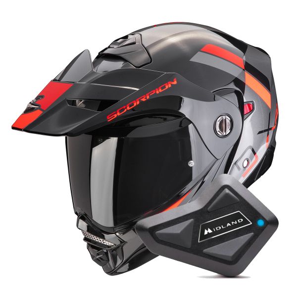 Casque Modulable Scorpion ADX-2 Galane Silver Black Red + Kit Bluetooth BT Mini