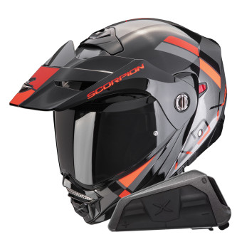 Casque Modulable Scorpion ADX-2 Galane Silver Black Red + Kit bluetooth Exo-Com Link-1 Solo