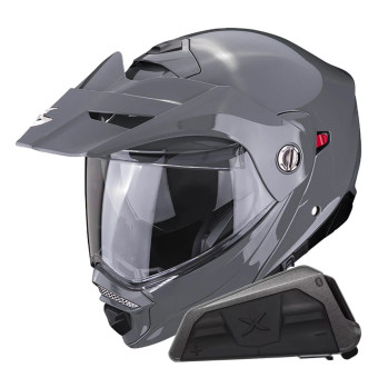 Casque Modulable Scorpion ADX-2 Grey Cement + Kit bluetooth Exo-Com Link-1 Solo