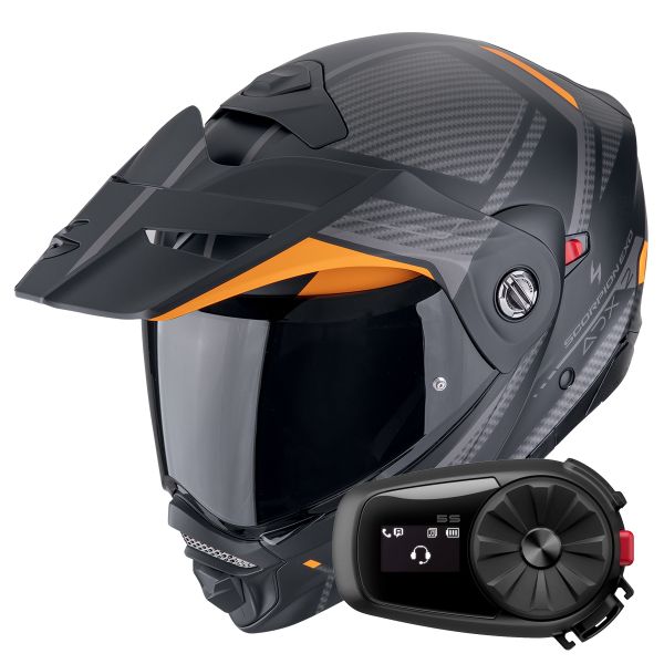 Casque Modulable Scorpion ADX-2 Lewis Matt Black Orange + Kit Bluetooth 5S Solo