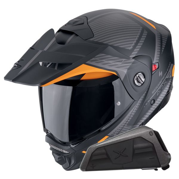Casque Modulable Scorpion ADX-2 Lewis Matt Black Orange + Kit bluetooth Exo-Com Link-1 Solo