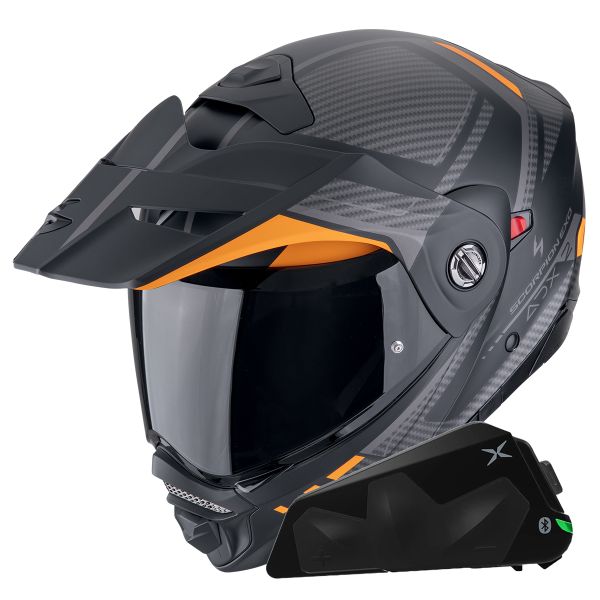 Casque Modulable Scorpion ADX-2 Lewis Matt Black Orange + Kit bluetooth Exo-Com Link-1C Solo