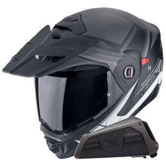 Casque Modulable Scorpion ADX-2 Lewis Matt Black Silver + Kit bluetooth Exo-Com Link-1 Solo