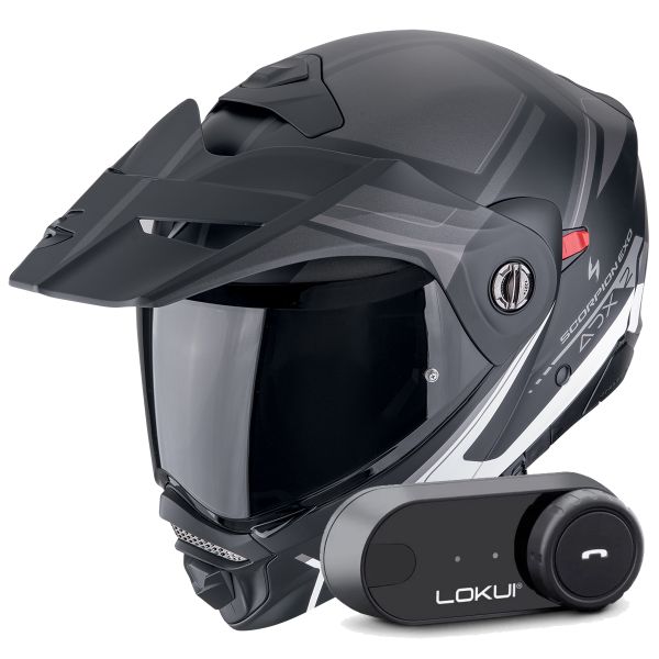 Casque Modulable Scorpion ADX-2 Lewis Matt Black Silver + Kit Bluetooth Lokui K30