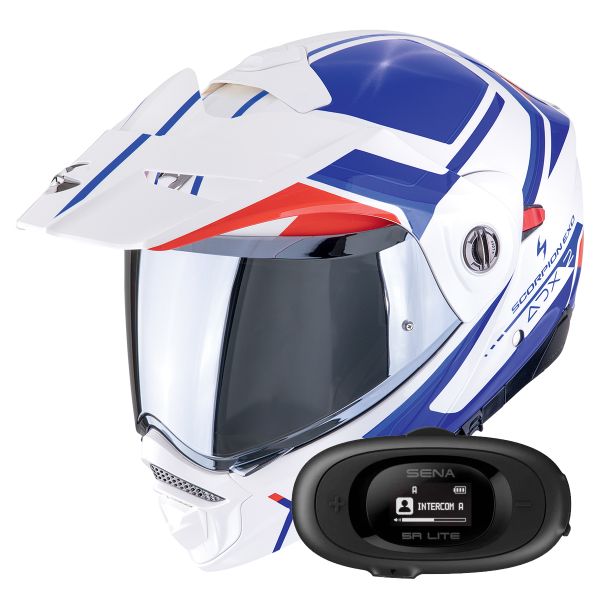 Casque Modulable Scorpion ADX-2 Lewis White Blue Red + Kit bluetooth 5R Lite Casque Modulable Scorpion ADX-2 Lewis White Blue Red + Kit bluetooth 5R Lite