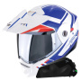 Casque Modulable Scorpion ADX-2 Lewis White Blue Red + Kit bluetooth Exo-Com Link-1C Solo