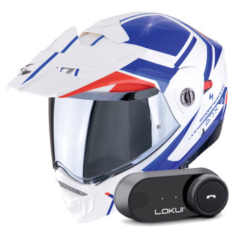 Casque Modulable Scorpion ADX-2 Lewis White Blue Red + Kit Bluetooth Lokui K30