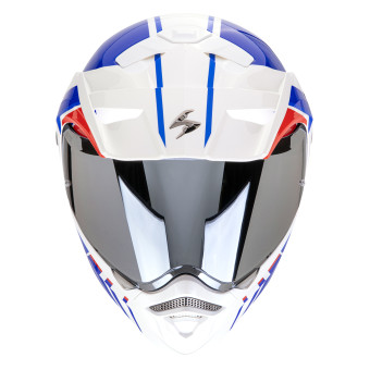 Scorpion ADX-2 Lewis White Blue Red + Kit bluetooth Exo-Com Link-1C Solo