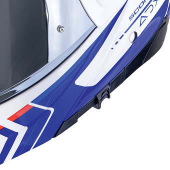 Scorpion ADX-2 Lewis White Blue Red + Kit bluetooth Exo-Com Link-1C Solo