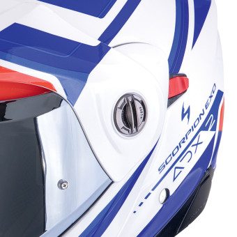 Scorpion ADX-2 Lewis White Blue Red + Kit bluetooth Exo-Com Link-1C Solo