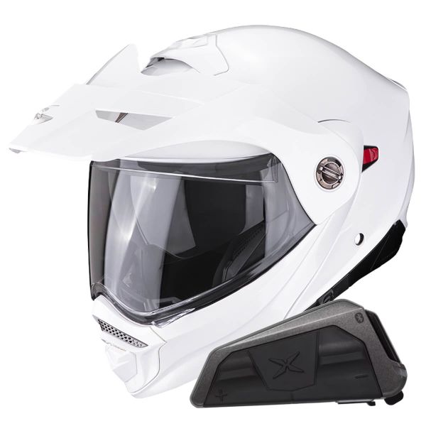 Casque Modulable Scorpion ADX-2 White + Kit bluetooth Exo-Com Link-1 Solo Casque Modulable Scorpion ADX-2 White + Kit bluetooth Exo-Com Link-1 Solo