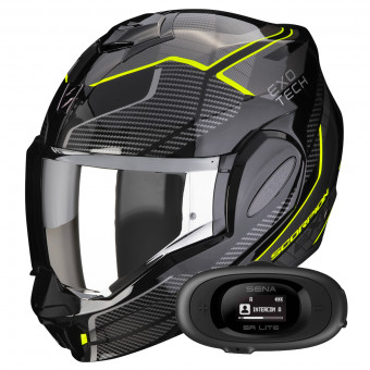 Casque Modulable Scorpion Exo Tech Evo Animo Black Neon Yellow + Kit bluetooth 5R Lite
