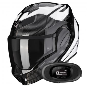 Casque Modulable Scorpion Exo Tech Evo Animo Black White + Kit bluetooth 5R Lite