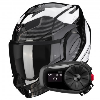 Casque Modulable Scorpion Exo Tech Evo Animo Black White + Kit Bluetooth 5S