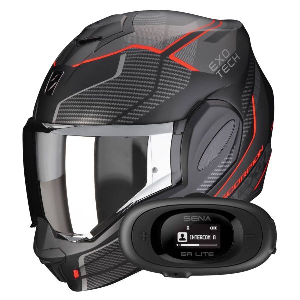 Casque Modulable Scorpion Exo Tech Evo Animo Matt Black Red + Kit bluetooth 5R Lite