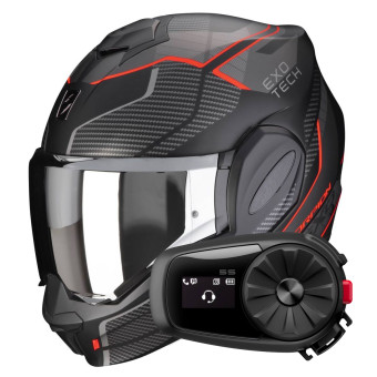 Casque Modulable Scorpion Exo Tech Evo Animo Matt Black Red + Kit Bluetooth 5S