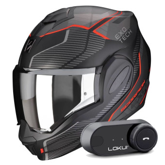 Casque Modulable Scorpion Exo Tech Evo Animo Matt Black Red + Kit Bluetooth Lokui K30