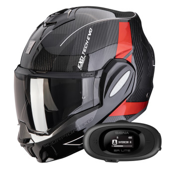 Casque Modulable Scorpion Exo Tech Evo Carbon CAD Black Red + Kit bluetooth 5R Lite