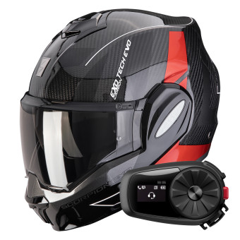 Casque Modulable Scorpion Exo Tech Evo Carbon CAD Black Red + Kit Bluetooth 5S