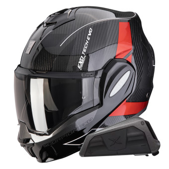 Casque Modulable Scorpion Exo Tech Evo Carbon CAD Black Red + Kit bluetooth Exo-Com Link-1