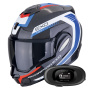 Casque Modulable Scorpion Exo Tech Evo Carbon Cosy Black Blue Red + Kit bluetooth 5R Lite