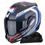 Casque Modulable Scorpion Exo Tech Evo Carbon Cosy Black Blue Red + Kit bluetooth Exo-Com Link-1C