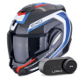 Casque Modulable Scorpion Exo Tech Evo Carbon Cosy Black Blue Red + Kit Bluetooth Lokui K30