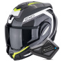 Casque Modulable Scorpion Exo Tech Evo Carbon Cosy Black Yellow Fluo + Kit Bluetooth BT Mini
