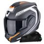 Casque Modulable Scorpion Exo Tech Evo Carbon Cosy Matt Black + Kit bluetooth Exo-Com Link-1C