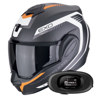 Casque Modulable Scorpion Exo Tech Evo Carbon Cosy Matt Black Orange + Kit bluetooth 5R Lite