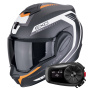 Casque Modulable Scorpion Exo Tech Evo Carbon Cosy Matt Black Orange + Kit Bluetooth 5S Solo