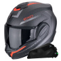 Casque Modulable Scorpion Exo Tech Evo Carbon Cosy Matt Black Red + Kit bluetooth Exo-Com Link-1C