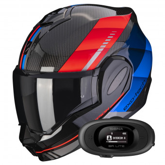 Casque Modulable Scorpion Exo Tech Evo Carbon Genus Black Blue Red + Kit bluetooth 5R Lite