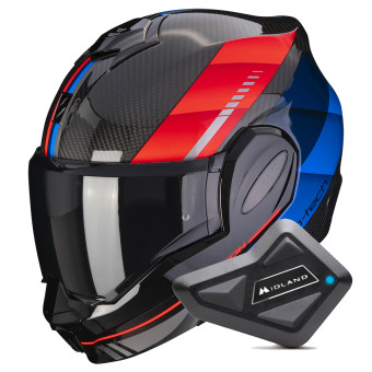 Casque Modulable Scorpion Exo Tech Evo Carbon Genus Black Blue Red + Kit Bluetooth BT Mini Casque Modulable Scorpion Exo Tech Evo Carbon Genus Black Blue Red + Kit Bluetooth BT Mini