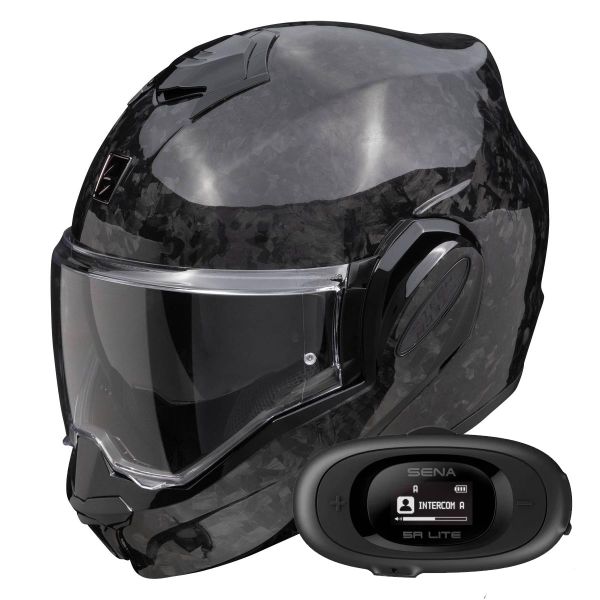 Casque Modulable Scorpion Exo Tech Evo Carbon Onyx Black + Kit bluetooth 5R Lite Solo